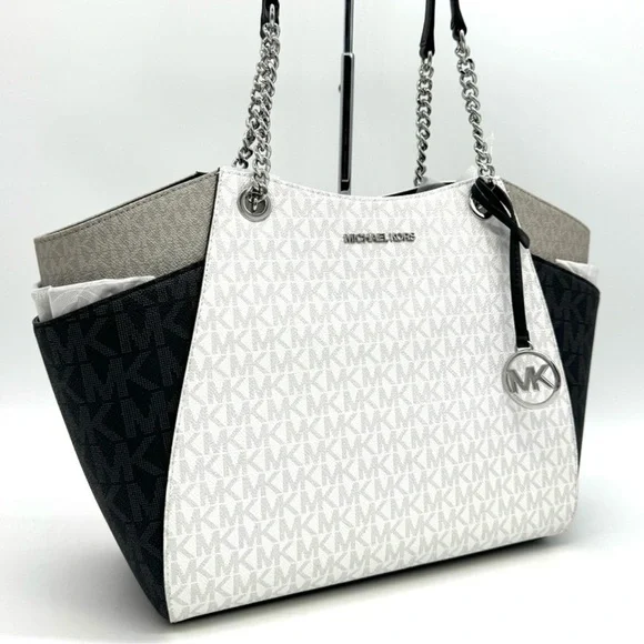 Michael Kors Large Jet Set Travel Chain Shoulder Bag Optic White Multi - Picture 3 of 11